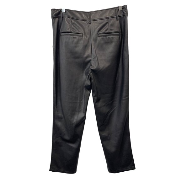 Loft Faux Leather Pants Size 10 Flat Front Straight Leg Soli Black Polyurethane - Picture 2 of 6